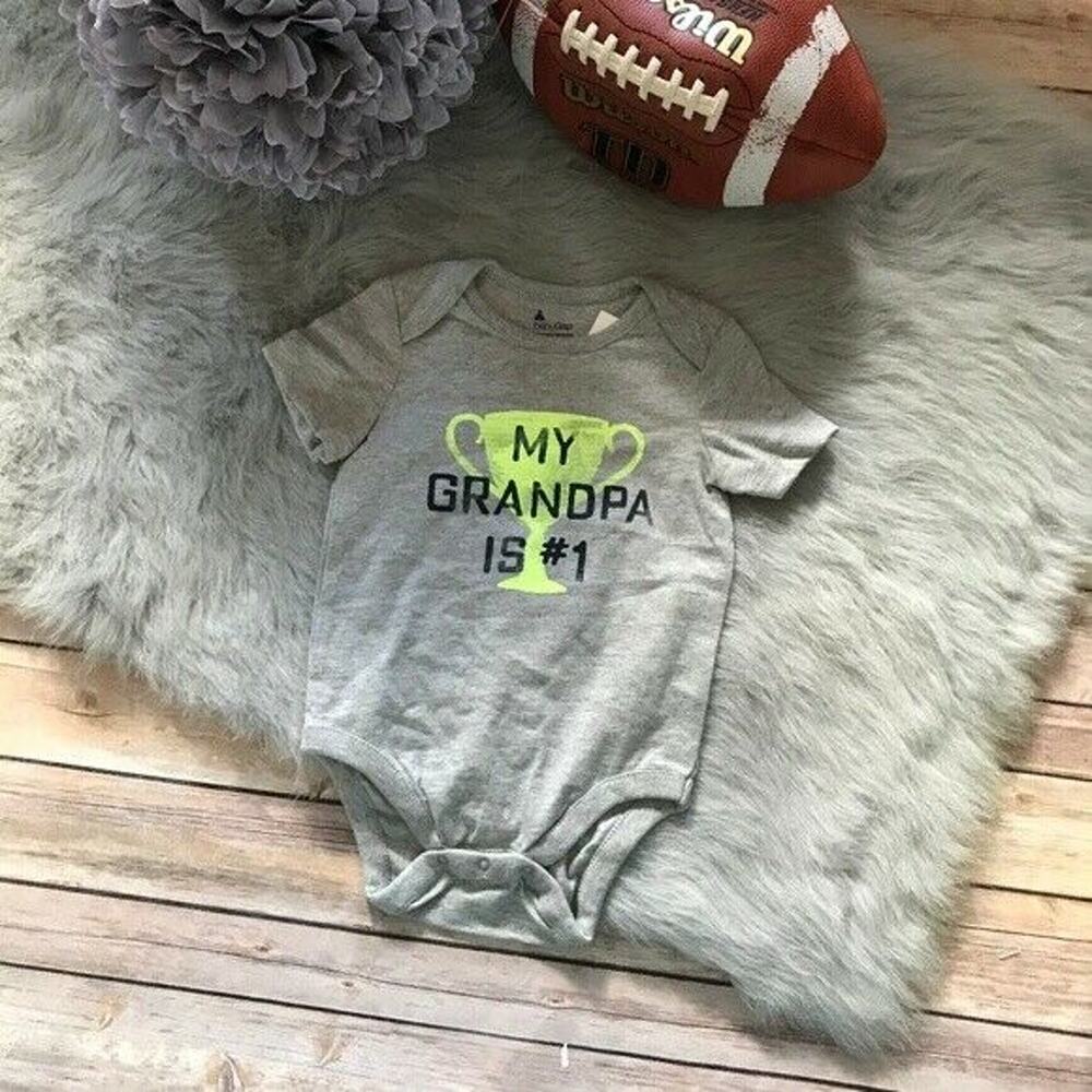 Gap Boys Bodysuit Sz 12-18 Months My Grandpa is #1 Gray‎ Short Sleeve Cotton NEW - Picture 3 of 5